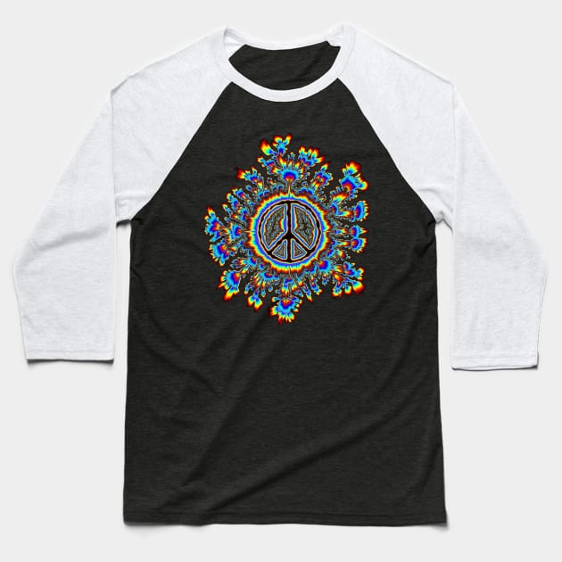 glowing psychedelic peace sign Baseball T-Shirt by DrewskiDesignz